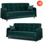 Sofa Mebel Elite I&scaron;skleidžiamų sofų komplektas TIVOLI, 2 vnt., žalias aksomas