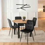 Mebel Elite Stalo ir 4 kėdžių komplektas HARRY / PERU, 102&ndash;142 cm, ąžuolo ir juodos spalvos