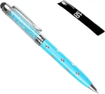2 in 1 capacitive touchscreen stylus pen ir ballpoint ra&scaron;iklis su swarovski kristalais + 2 papildomi užpildai, mėlynas