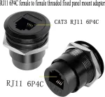 Qianrenon Rj11 įmontuojamas sriegio tvirtinimo adapteris Cat3 Rj11 6p4c mama-mama panelinis apvalus jungtis, telefono linijų modemo jungtis, montuojamas ant stalo, prietaisų spintelėse