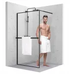 Sevante Bromo Walk-in du&scaron;o sienelė 140cm, 8mm esg stiklas, rank&scaron;luosčių kabykla, juodas