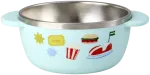 Rice - Stainless Steel Baby Bowl with Fixed Cover - Mint Fun Fair Print - 300 ml