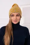 Moteri&scaron;ka žieminė kepurė su bumbulu ir fliso pamu&scaron;alu Fiona, garstyčių spalvos