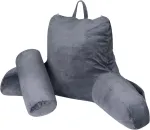 Skaitymo pagalvė, lovos pagalvė su nuimamu kaklo voleliu, nugaros pagalvė su ne&scaron;imo rankena lovai ir sofai, atlo&scaron;ai su skalbiamu užvalkalu, atraminė pagalvė skaitymui, televizoriaus žiūrėjimui, pilka (ypač didelė)