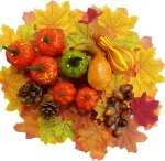 Craffancy 50 dirbtinių moliūgų rinkinys, rudens dekoratyviniai moliūgai, rudens mini moliūgai su klevo lapais, gilėmis, pu&scaron;ų kankorėžiais, dirbtiniai klevo lapų papuo&scaron;imai, moliūgų imitacija rudeniui