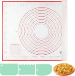 Vfandv silikoninis kepimo kilimėlis, 70 x 50 cm kepimo kilimėlis, silikoninis, kepimo popieriaus darbinis kilimėlis su matmenimis, neslystantis kepimo kilimėlis, nelipnus kepimo kilimėlis su te&scaron;los pjaustykle sausainiams, picos te&scaron;lai (žalias)
