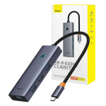 6in1 Hub Baseus UltraJoy USB-C per HDMI4K@60Hz+4xUSB 3.0+PD (pilka)