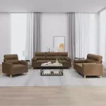 Sofa Sofos komplektas su pagalvėmis, 3 dalių, rudas, audinys