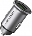 Vention Dviejų prievadų automobilinio įkroviklio ventiliacija FFBH0 USB A+C(18/20) Pilka