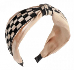 Eu Sandelis Platus &scaron;achmatų ra&scaron;to kreminis medžiaginis lankelis 6,5cm O462