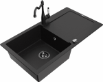 Granitinė virtuvinė plautuvė Mexen Leo su mai&scaron;ytuvu ir sifonu, Juodas