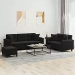 Sofa Sofos komplektas su pagalvėmis, 3 dalių, juodas, audinys