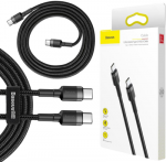 USB-C / USB-C KABELAS Baseus Cafule CATKLF-HG1 200cm 60W 3A PD 2.0 QC 3.0 JUODAI PILKAS PINTAS