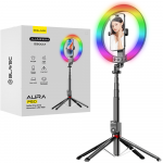 Blavec žiedinis &scaron;viestuvas Selfie Aliuminio Aura LED RGB Ring P50 25cm tripod + nuotolinis valdymas + 2,3 metra (RLP50-TRB23) juodos spalvos