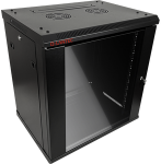 Sieninė spintelė 19" 9U 600x450, vienos varčios stiklinės durys, nuimamas galinis dangtis, nuimami &scaron;oniniai dangčiai, rakinama, 4 sijos, juoda, ALANTEC