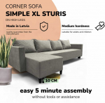 Meb & Podrez Klasikinis didelis kampinis sofos komplektas Simple XL Sturis, &Scaron;viesiai pilka