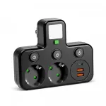 &Scaron;akotuvas (2 pozicijų) LINEA PRO FL3, juodas, su 2xUSB + 1xUSB C, su 4000K naktiniu &scaron;viestuvu