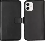 Selencia natūralios odos atverčiamas dėklas, skirtas iPhone 12 Mini &ndash; Juodas