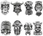 8 kaukolės formos peilių virvelių karoliukų rinkinys, paracord karoliukai, edc pakabukai, sendinto sidabro didelės skylės karoliukai, paracord virvelės įrankio karoliukas, barzdos karoliukas raktų pakabukui (skylė 5,5 mm)