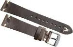 Ruda natūralios odos laikrodžio apyrankė, 22 mm, su balta siūle