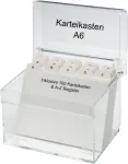 Maul A6 formato akrilinė kortelių dėžutė su 100 kortelių ir A-su indeksų skirtukais, eleganti&scaron;ka kortelių dėžutė mokymuisi, vizitinių kortelių dėžutė stalui, skaidri