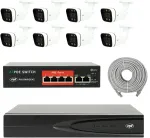 NVR POE PNI House IP810 vaizdo stebėjimo rinkinys, 8 PNI IP8POE kameros, POE komutatorius ir kabeliai komplekte