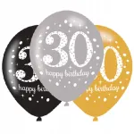 Lateksiniai balionai 30 Lat Sparkling Birthday 6 vnt. Amscan