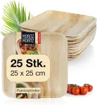 Moritz & Moritz 25x vienkartinės lėk&scaron;tės i&scaron; palmių lapų - kvadratinės vienkartinės lėk&scaron;tės 25x25 cm - biologi&scaron;kai skaidžios kompostuojamos ekologi&scaron;kos vienkartinės lėk&scaron;tės - kaip bambukinės lėk&scaron;tės, medinės lėk&scaron;tės, popierinės lėk&scaron;tės