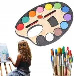 Akvarelinių dažų paletė 12 spalvų su teptuku, saugus rinkinys