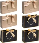Lingjia 6 vnt. 28 x 10 x 20 cm dideli dovanų mai&scaron;eliai su kaspinais, gimtadienio popieriniai mai&scaron;eliai, vestuvių dovanų mai&scaron;eliai, juodi dovanų mai&scaron;eliai vestuvėms, moters dienos dovanų pakavimo mai&scaron;eliai