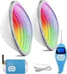 Lylmle led baseino ap&scaron;vietimas par56 20 w baseino priekinis žibintas rgb spalvą keičiantis reguliuojamas i&scaron;orinis sinchronizavimas su nuotolinio valdymo pulteliu, ip68 vandeniui atsparus led povandeninis prožektorius, 12 v ac (2 vnt.)