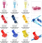 Fixitok 160 dalių &scaron;akų jungčių rinkinys, 60 x T formos &scaron;akų jungtys + 60 x plok&scaron;čios jungties greitosios jungtys + 40 x greitosios jungties greitoji jungtis 10-24 Awg greitam kabelio sujungimui (raudona/mėlyna/geltona)