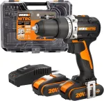 Worx Nitro Wx352.4 akumuliatorinis smūginis gręžtuvas 20 V, be&scaron;epetėlinis variklis, 60 Nm, reguliuojamas greitis, Led lemputė (įskaitant 75 dalių antgalių rinkinį, 2 x 2,0 Ah Powershare akumuliatorius)