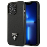 Apple iPhone 14 Pro Max Guess dėklas Saffianotriangle Logo (GUHCP14XPSATLK) juodos spalvos