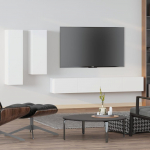 TV staliukas Televizoriaus spintelių komplektas, 4 dalių, baltas, mediena