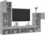 TV staliukas Sieninė TV sekcija su LED, 4 dalių, betono, apdirbta mediena