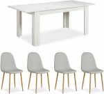 Homestyle4U Valgomojo stalas su kėdėmis, 160.5x90.5x76.5 cm, balta, pilka