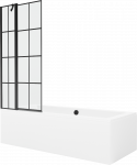 Vonia Mexen Cube su apdaila ir stiklo sienele, 170x80 cm + 80 cm, Baltas+Juodas grid