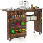 Bonideco Select sulankstomas siuvimo stalas, sukamas amatų stotis su 3 saugojimo skyriumi, paslėpti konteineriai Mobilus siuvimo stalas 118,5 x 40 x 79,5 cm ruda