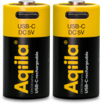 Aqiila - Įkraunama USB-C baterija - CR123A dydis - 750 mAh - 2 vnt. pakuotėje