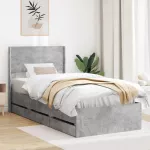 Lova Lovos rėmas su saugojimu ir nugara Betono pilka 90 x 190 cm