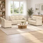 Sofa Sofos komplektas 3 vnt. Kreminė Dirbtinė oda