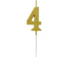Skaičius auksinis metalinis, auksinė skaičių žvakė, torto žvakė numeris 4