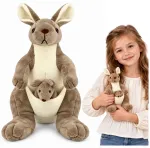 Lean Toys Plush Kangaroo Cuddly Toy with Joey &ndash; rusvai gelsvas, 25 cm