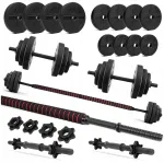 Platinum Fitness 20kg rinkinys surenkama &scaron;tanga 2in1 treniruotėms, svoriai, grifas, hanteliai 2x10kg