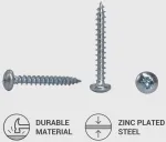 Pakuotė 300 vnt. Din 7981 Cinkuoti plieno 4.0 x 30 mm medsraigčiai, skirti medžio drožlių plok&scaron;tėms, su plok&scaron;čia galvute, universalūs Pozi Drive sraigtai (300, 4.0 x 30 mm)
