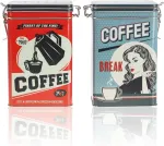 Com-four&reg; 2 x metaliniai indai - kavos skardinė su užrakinamu dangteliu - metalinis indas maistui retro dizaino - dėžutė [pasirinkimas priklauso] (02 vienetai - spalvinga kava)