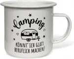 Mijoma emaliuotas puodelis su motyvų atspaudu - 450 ml kempingo kavos puodelis, lengvas, tvirtas, emaliuota rankena, idealus kaip gėrimo puodelis (camping Can I Do)