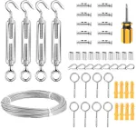 Vielinis trosas 2 mm rinkinys, M5 trosų įtempiklis nerūdijantis plienas, 20 m Pvc dengtas plieno kabelis su kilpomis, universalus vielinis trosas skalbinių virvei, užuolaidų virvė