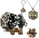Oruza 7 dalių mini metalinis Dnd kauliukų rinkinys, daugiabriaunių kauliukų rinkinys su variniu tu&scaron;čiaviduriu karolių kubo dėklu, ne&scaron;iojamas D&d raktų pakabuko kauliukas, skirtas Dungeon and Dragons Mtg Rpg stalo žaidimų kauliukams